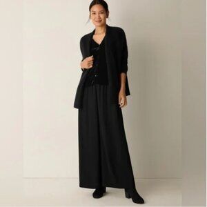 NWT Eileen Fisher Black Silk Georgette Crepe Wide Leg Ankle Pant L